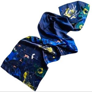 Cynthia Rowley Silk Abstract Art Nautical River Of Color Rectangular Long Scarf